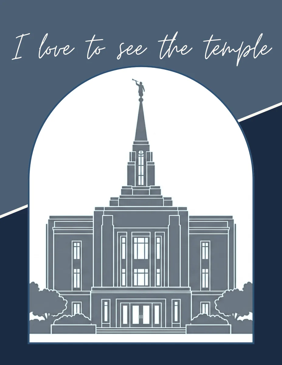 Baptism printable — I Love to See the Temple sign, blue